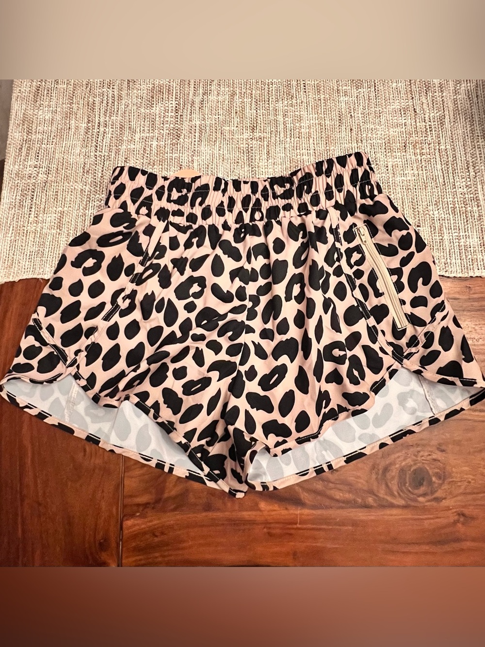 Women's Beige/Black Leopard Print Active Shorts